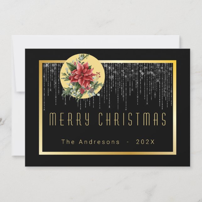 Christmas Bokeh Fairy Light Cool Gold Family Foto Einladung (Vorderseite)