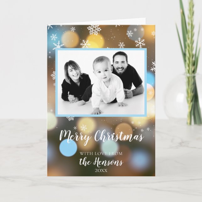 Christmas Bokeh Lights Personalizable Family Foto Karte (Vorderseite)