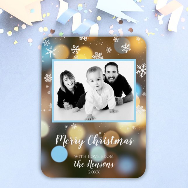 Christmas Bokeh Lights Personalizable Family Foto Magnet (Von Creator hochgeladen)