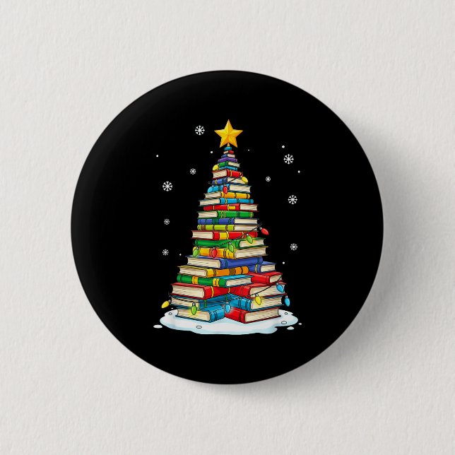 Christmas Book Tree Funny Librarians Books Lover  Button (Vorderseite)