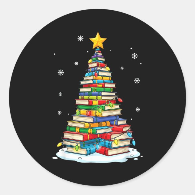 Christmas Book Tree Funny Librarians Books Lover  Runder Aufkleber (Vorderseite)