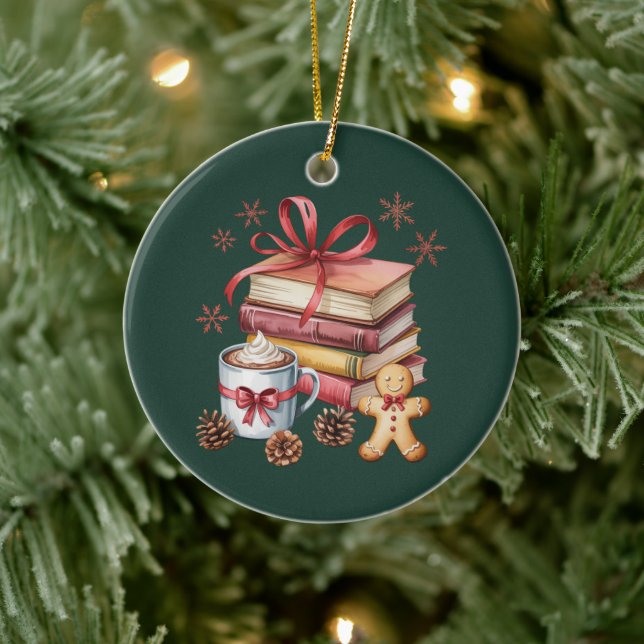 Christmas Books Gingerbread Books Cocoa Bookish Keramik Ornament (Baum)