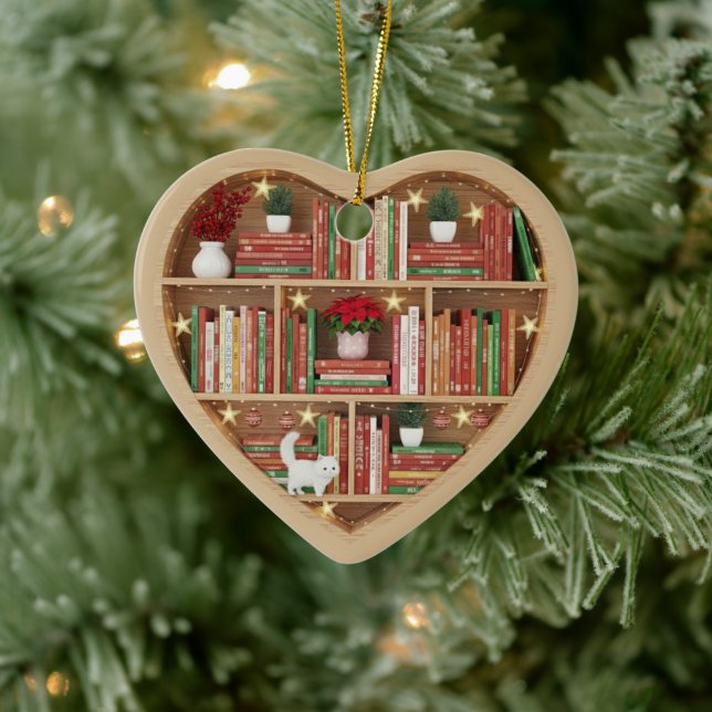 Christmas Bookshelves Red Green Book shelf 2Dprint Keramik Ornament (Baum)