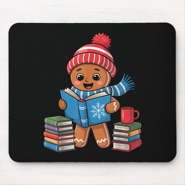 Christmas Bookworm Gingerbread Reading Books Funny Mousepad (Vorne)