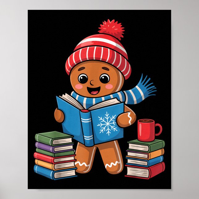 Christmas Bookworm Gingerbread Reading Books Funny Poster (Vorne)