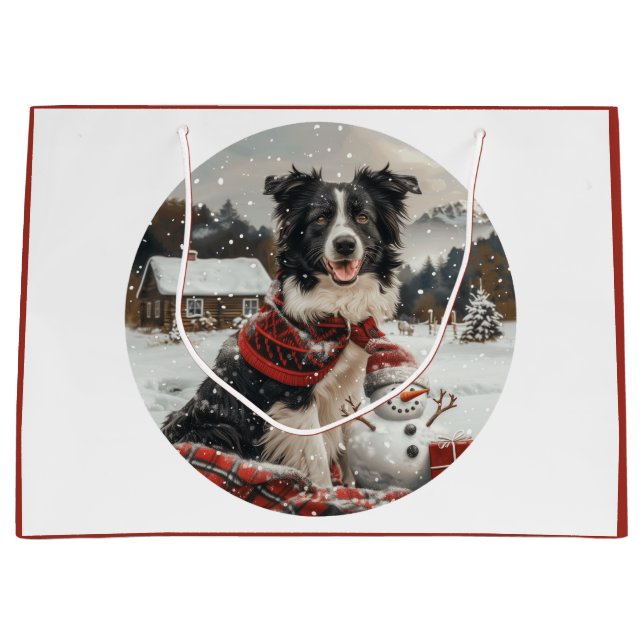 Christmas Border Collie Dog Snowman Große Geschenktüte (Vorderseite)