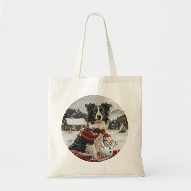 Christmas Border Collie Dog Snowman Tragetasche (Vorne)