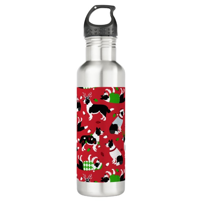 Christmas Border Collie Edelstahlflasche (Vorderseite)