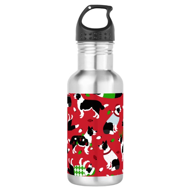 Christmas Border Collie Edelstahlflasche (Vorderseite)