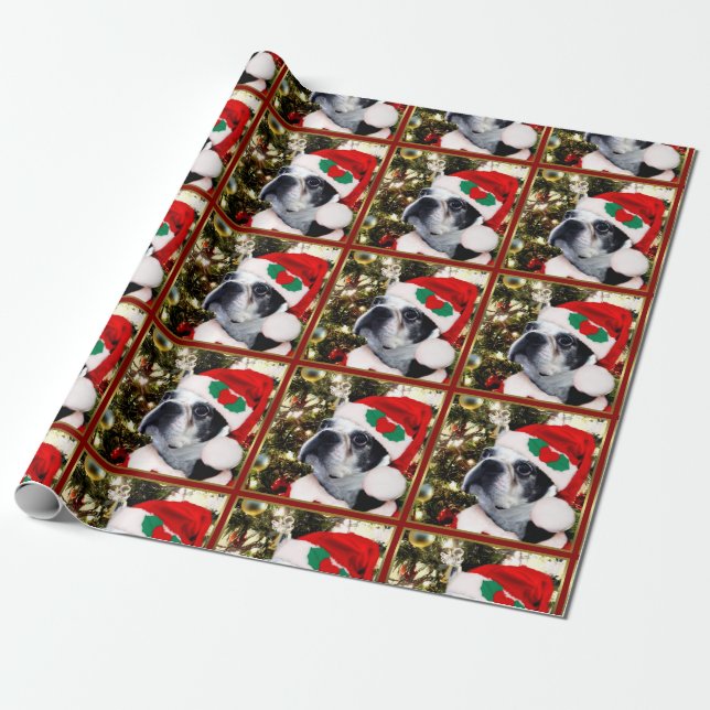 Christmas Boston Terrier dog Geschenkpapier (Ungerollt)