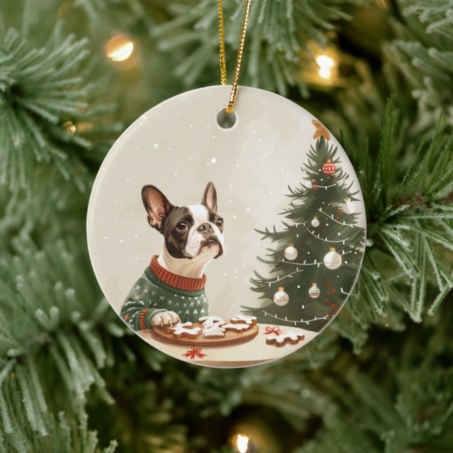 Christmas Boston Terrier Dog Keramik Ornament (Baum)