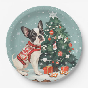 Christmas Boston Terrier Dog Pappteller