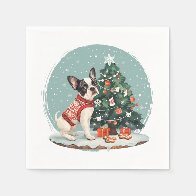 Christmas Boston Terrier Dog Serviette (Vorderseite)