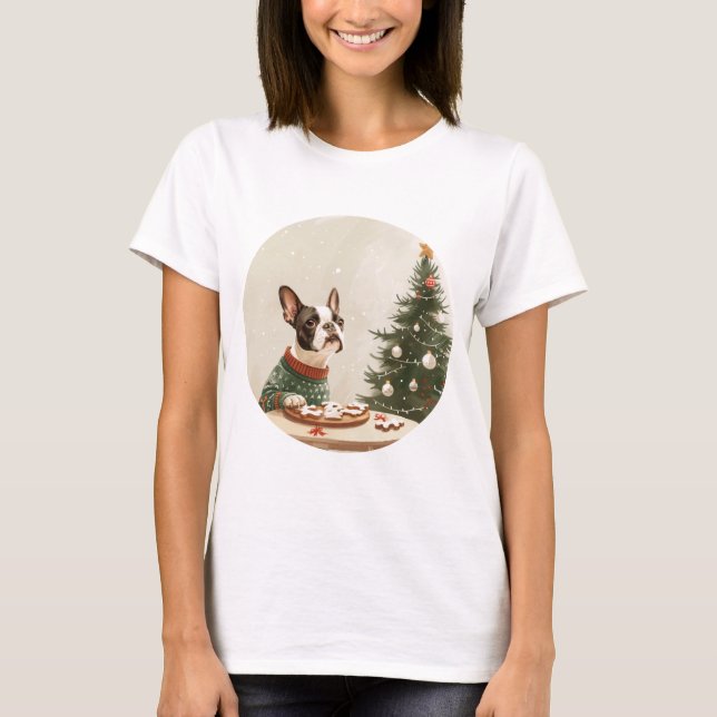 Christmas Boston Terrier Dog T-Shirt (Vorderseite)