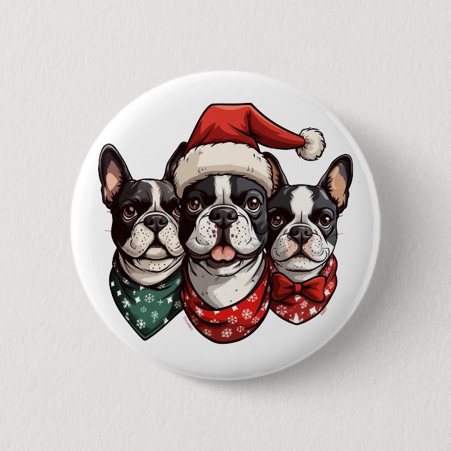 Christmas Boston Terrier Dogs Button (Vorderseite)