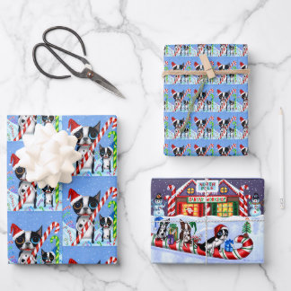 Christmas Boston Terrier Dogs Candy Cane Weihnacht Geschenkpapier Set