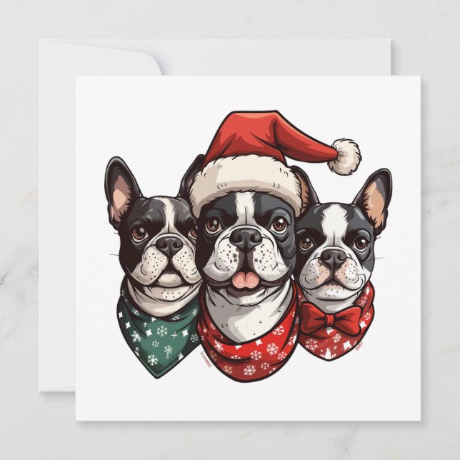 Christmas Boston Terrier Dogs Feiertagskarte (Vorderseite)