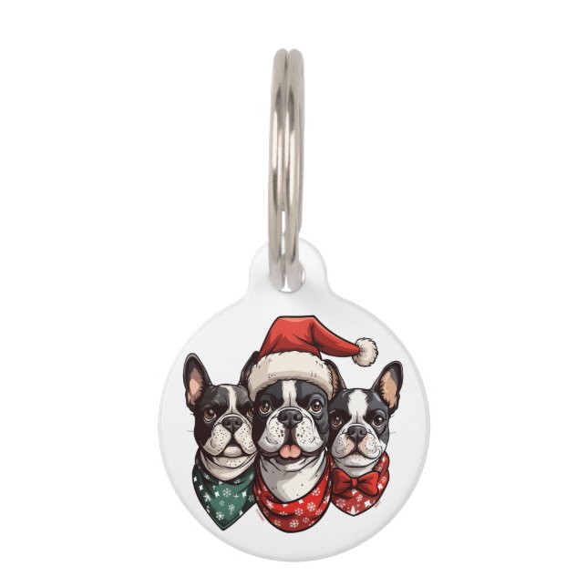 Christmas Boston Terrier Dogs Haustiermarke (Vorderseite)