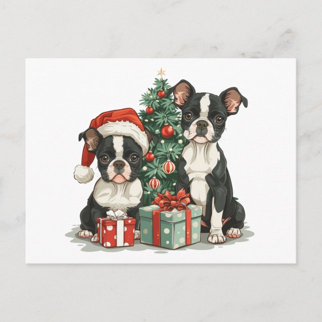 Christmas Boston Terrier Dogs Postkarte (Vorderseite)