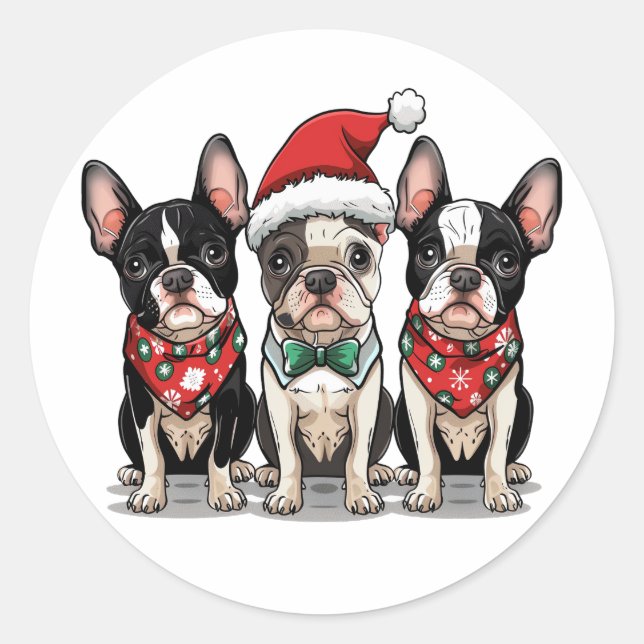 Christmas Boston Terrier Dogs Runder Aufkleber (Vorderseite)