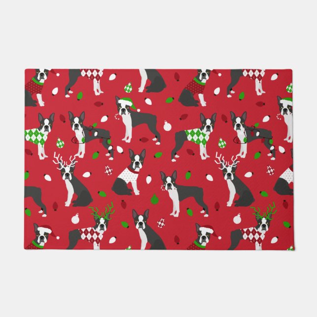 Christmas Boston Terrier Doormat Fußmatte (Vorderseite)