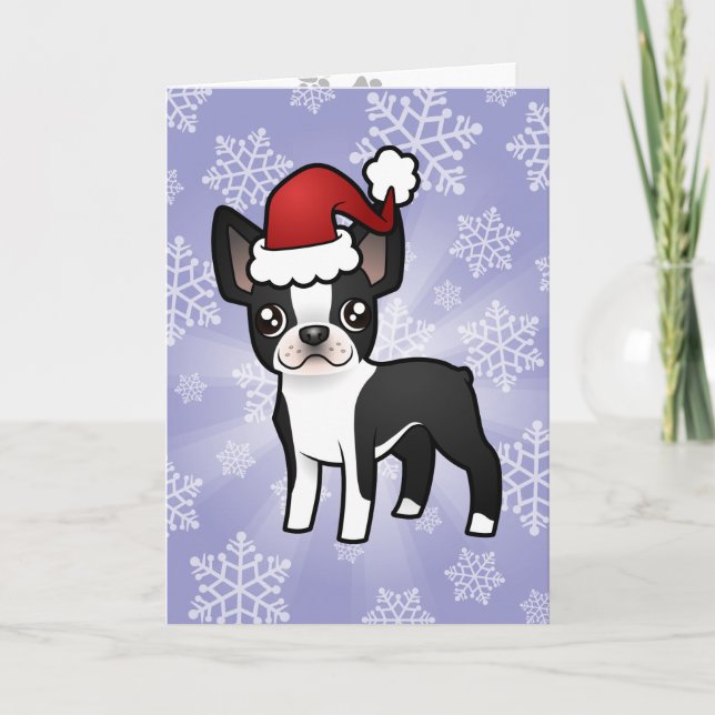 Christmas Boston Terrier Feiertagskarte (Vorderseite)