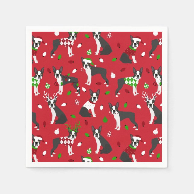Christmas Boston Terrier Napkins Serviette (Vorderseite)