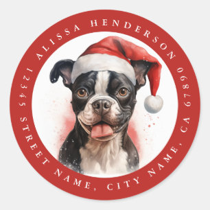 Christmas Boston Terrier Round Stickers