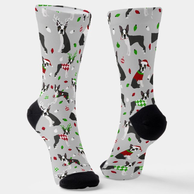 Christmas Boston Terrier Socken (Gewinkelt)