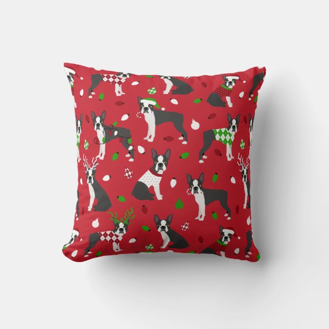 Christmas Boston Terrier Throw Kissen (Vorderseite)