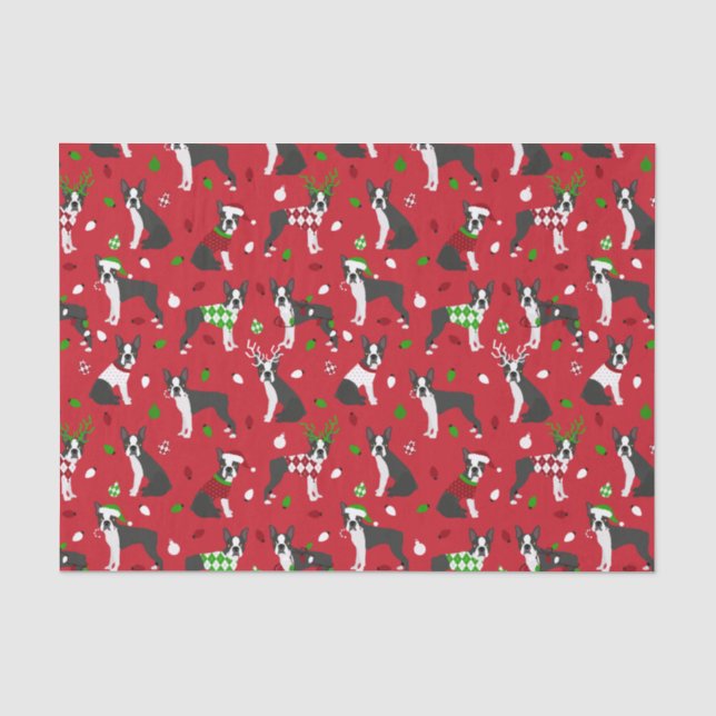 Christmas Boston Terrier Tissue Paper Seidenpapier (Vorderseite)