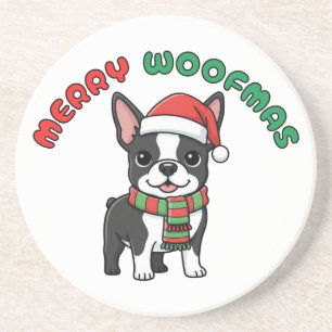 Christmas Boston Terrier Untersetzer: Fröhliche Wo Getränkeuntersetzer