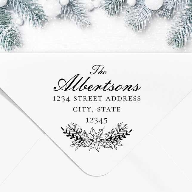 Christmas Bouquet Familienname Rücksendeadresse Gummistempel (Von Creator hochgeladen)