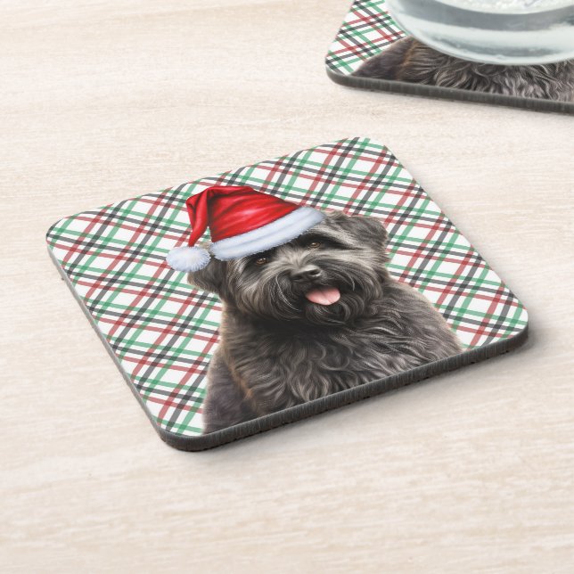 Christmas Bouvier Dog Red Green Kariert Holiday Getränkeuntersetzer (Linke Seite)