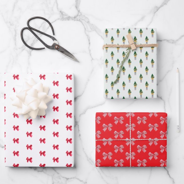 Christmas Bow Coquette Geschenkpapier Set (Vorderseite)