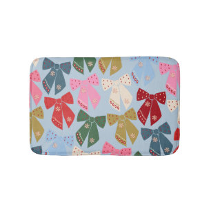 Christmas Bows Coquette Blue Badematte