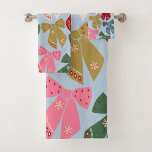 Christmas Bows Coquette Blue Badhandtuch Set