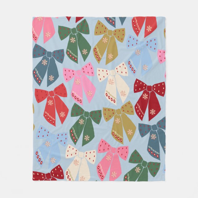 Christmas Bows Coquette Blue Fleecedecke (Vorderseite)