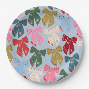 Christmas Bows Coquette Blue Pappteller