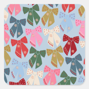 Christmas Bows Coquette Blue Quadratischer Aufkleber