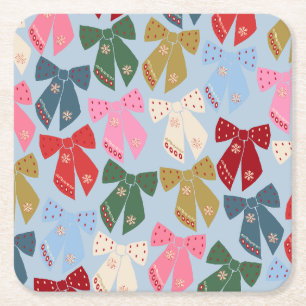 Christmas Bows Coquette Blue Rechteckiger Pappuntersetzer