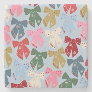 Christmas Bows Coquette Blue Steinuntersetzer
