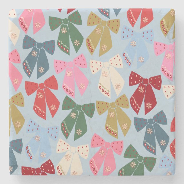 Christmas Bows Coquette Blue Steinuntersetzer (Vorderseite)