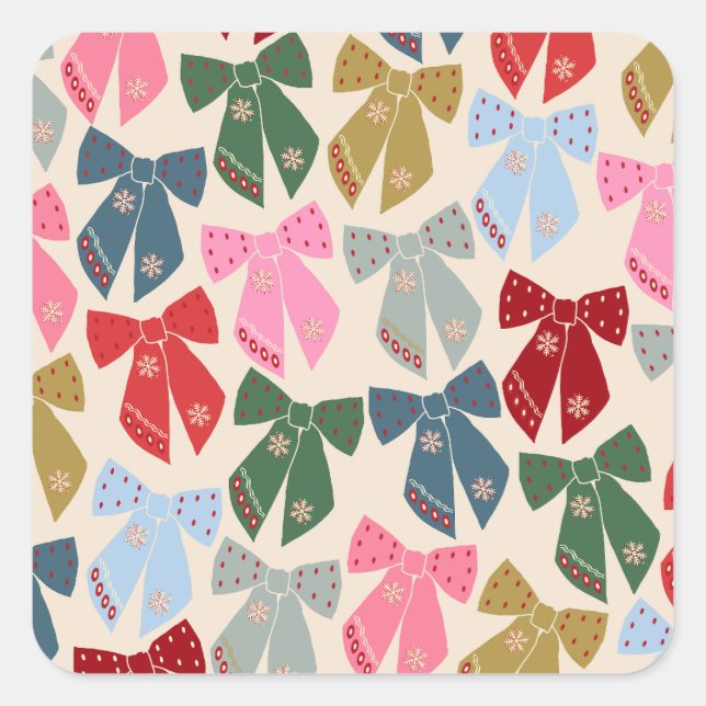 Christmas Bows Coquette Quadratischer Aufkleber (Vorderseite)