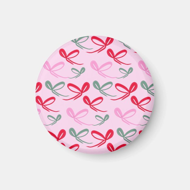 Christmas bows green pink whimiscal hand drawn magnet (Vorne)