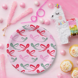Christmas bows green pink whimiscal hand drawn pappteller