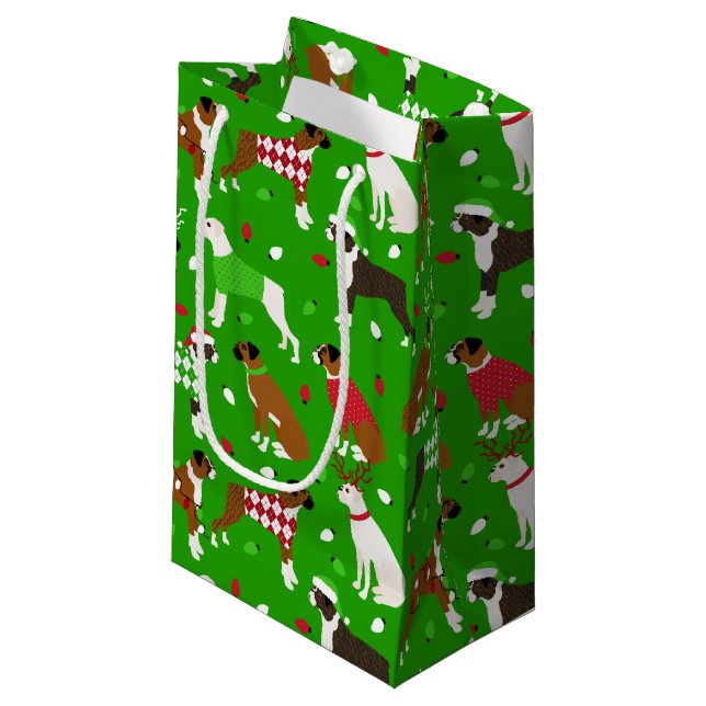 Christmas Boxer Dog Kleine Geschenktasche Kleine Geschenktüte (Vorderseite Schrägansicht)