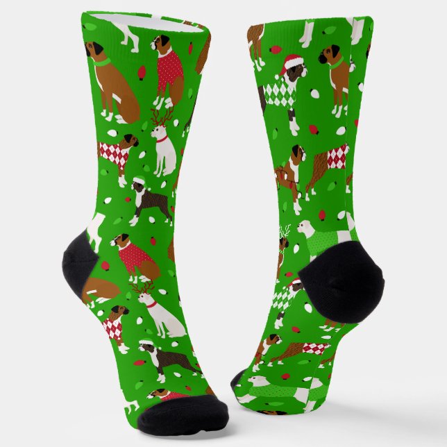 Christmas Boxer Dog Socken (Gewinkelt)