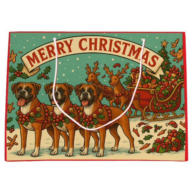 Christmas Boxer Dogs Gift Bag Große Geschenktüte (Vorderseite)