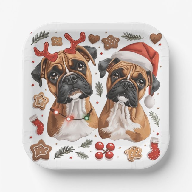 Christmas Boxer Hunde Pappteller (Vorderseite)